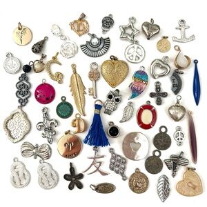Assorted Jewelry Charms and Pendants Lot Silver Gold Tone Heart DIY Owl Peace